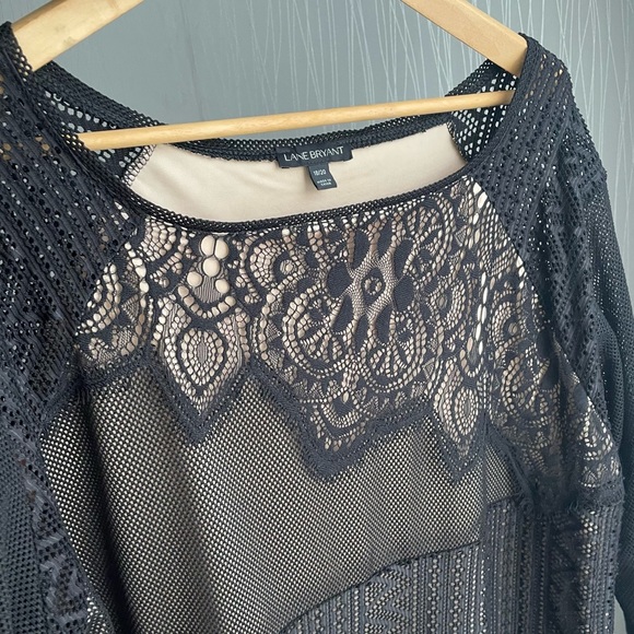 Lane Bryant Black 3/4 Sleeve Scoop Neck Lace Crochet Lined Overlay Blouse - Picture 8 of 10